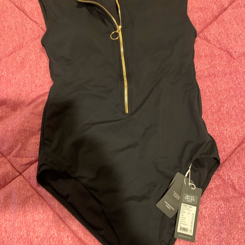 Seafolly Black Zip-Front One-Piece Swimsuit - Picture 6 of 14